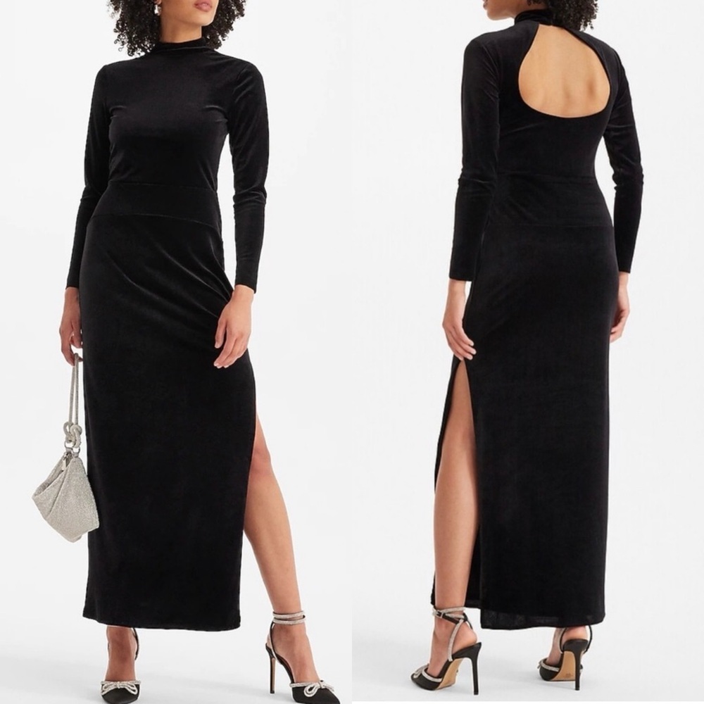 Express Velvet Mock Neck Side Slit Open Back
Maxi Dress Sz M